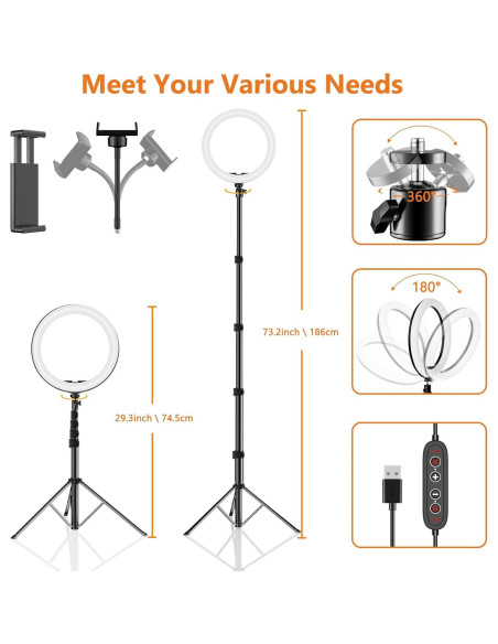 Luz de Anillo 30 cm PEYOU con Trípode 185 cm y 26 Modos Luz de Anillo 30 cm PEYOU con Trípode 185 cm y 26 Modos