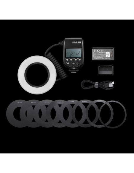Flash Anular Macro Godox MF-R76 76Ws Batería 7.2V 3000mAh Flash Anular Macro Godox MF-R76 76Ws Batería 7.2V 3000mAh