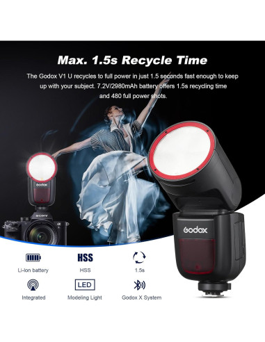 Flash Godox V1 S para Sony 76Ws 2600mAh TTL 1.5s Reciclaje
