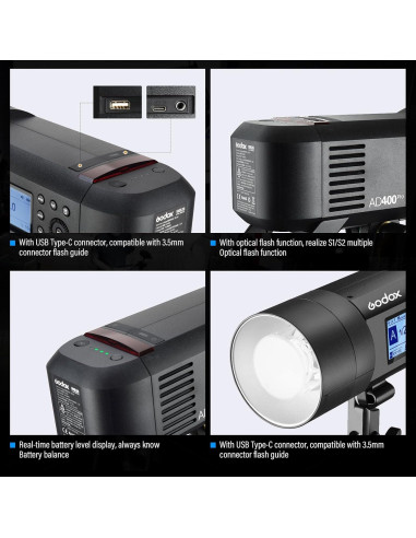 Flash Externo Godox AD400Pro 400Ws TTL HSS 2.4G Batería