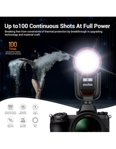 Flash Godox V1Pro NU para Nikon TTL 2.4G HSS 1/8000s
