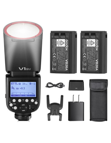 Flash Godox V1 N para Nikon con 2 Baterías 2600mAh 76Ws