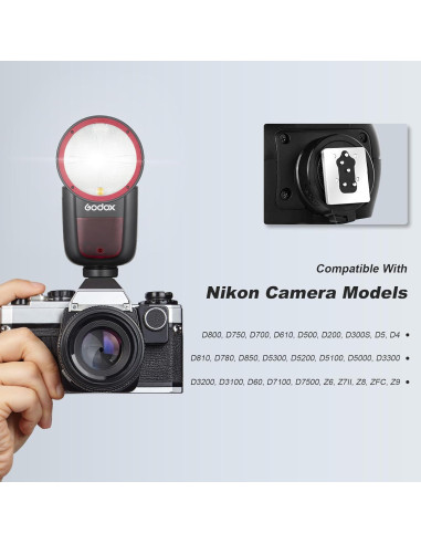 Flash Godox V1 N para Nikon con 2 Baterías 2600mAh 76Ws