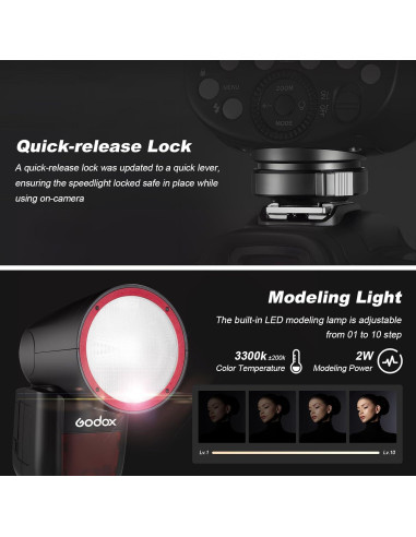 Flash Godox V1 N para Nikon con 2 Baterías 2600mAh 76Ws