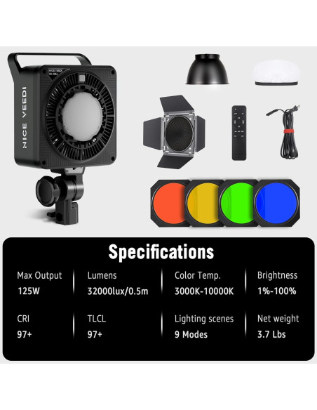 Luz de Video RGB NiceVeedi 125W con Montura Bowens 3000K-10000K Luz de Video RGB NiceVeedi 125W con Montura Bowens 3000K-10000K