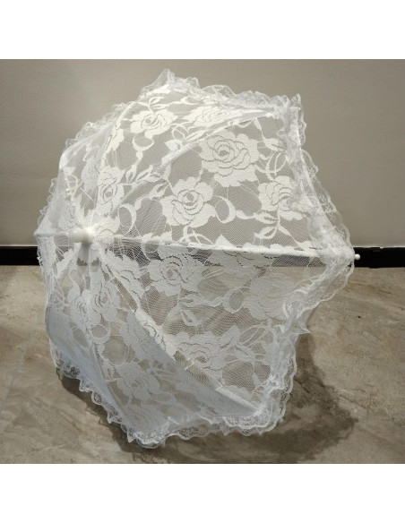 Mini Paraguas Decorativo de Encaje Blanco BOUUNCIY 42x46cm Mini Paraguas Decorativo de Encaje Blanco BOUUNCIY 42x46cm