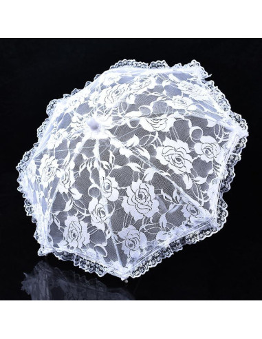 Mini Paraguas Decorativo de Encaje Blanco BOUUNCIY 42x46cm