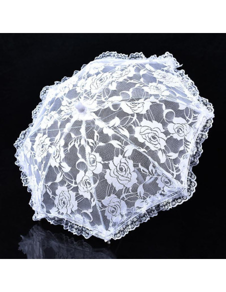 Mini Paraguas Decorativo de Encaje Blanco BOUUNCIY 42x46cm Mini Paraguas Decorativo de Encaje Blanco BOUUNCIY 42x46cm
