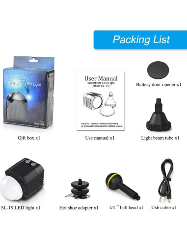 Luz de Video Submarina MEIKON SL-19 60m 2000LM LED