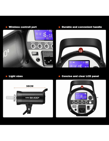 Kit de Flash Estroboscópico Godox SK400II 400W 2Pack con Softbox