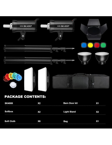 Kit de Flash Estroboscópico Godox SK400II 400W 2Pack con Softbox