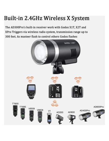 Flash Estroboscópico Godox AD300Pro 300Ws con Difusor ML-CD15