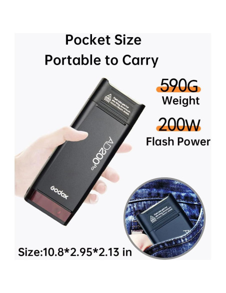 Flash Godox AD200Pro 200Ws Estudio Inalámbrico TTL 2.4G Flash Godox AD200Pro 200Ws Estudio Inalámbrico TTL 2.4G