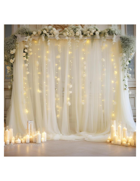 Cortina de tul marfil con luces LED 2 paneles 5x10 pies Cortina de tul marfil con luces LED 2 paneles 5x10 pies