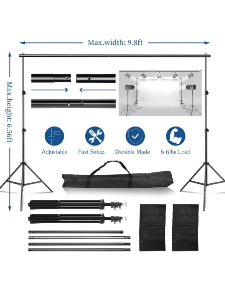 Soporte de Fondo Ajustable Kshioe 2x3m con Bolsa de Transporte Soporte de Fondo Ajustable Kshioe 2x3m con Bolsa de Transporte