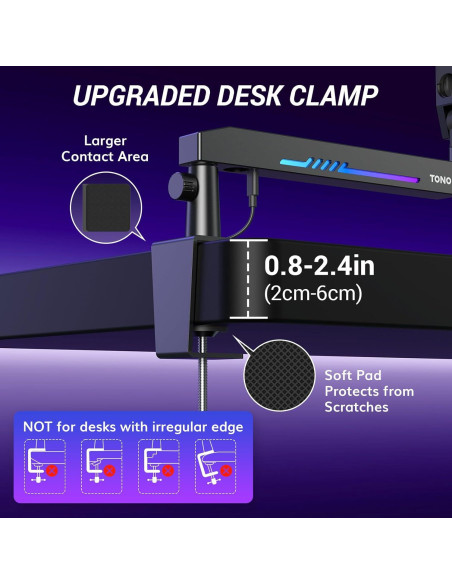 Brazo de Micrófono RGB TONOR T90LP, Soporte Bajo 1.5kg Brazo de Micrófono RGB TONOR T90LP, Soporte Bajo 1.5kg