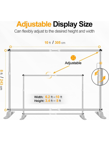Soporte de Banner Ajustable EMART 8x10 ft Plata para Fotografía Soporte de Banner Ajustable EMART 8x10 ft Plata para Fotografía