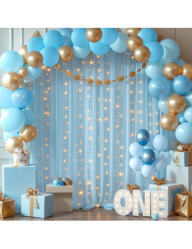 Cortinas de Tulle Azul con Luces 2 Paneles 1.52x3.05m