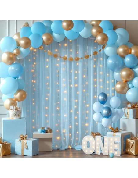 Cortinas de Tulle Azul con Luces 2 Paneles 1.52x3.05m Cortinas de Tulle Azul con Luces 2 Paneles 1.52x3.05m