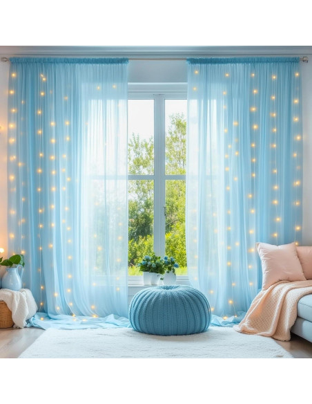Cortinas de Tulle Azul con Luces 2 Paneles 1.52x3.05m Cortinas de Tulle Azul con Luces 2 Paneles 1.52x3.05m