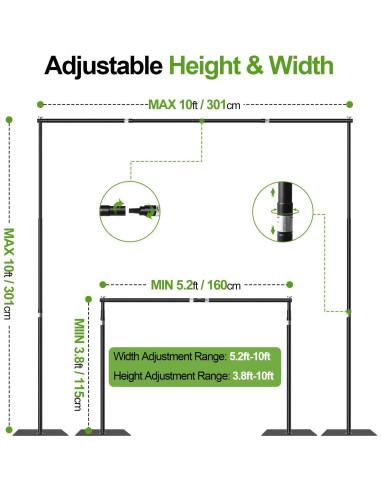 Soporte de Fondo Ajustable FUDESY 3.05x3.05m con Base de Metal