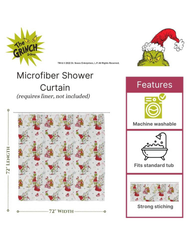 Cortina de Ducha Grinch Franco 182x182 cm Microfibra