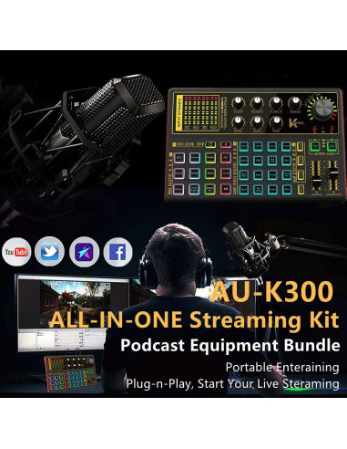 Paquete de Equipos de Podcast K300 con Micrófono y Efectos