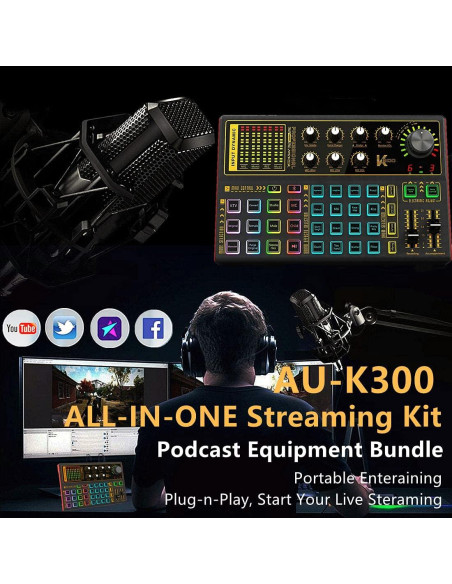 Paquete de Equipos de Podcast K300 con Micrófono y Efectos Paquete de Equipos de Podcast K300 con Micrófono y Efectos