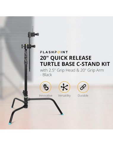 Kit C-Stand Flashpoint 1.8m con Base Tortuga y Brazo 50cm