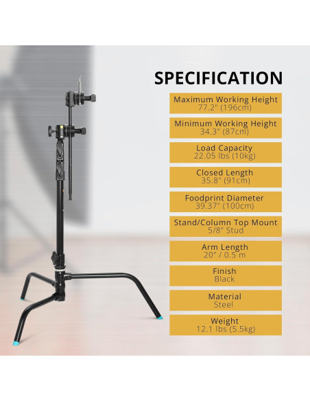 Kit C-Stand Flashpoint 1.8m con Base Tortuga y Brazo 50cm Kit C-Stand Flashpoint 1.8m con Base Tortuga y Brazo 50cm