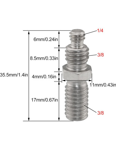 Adaptadores de tornillo de trípode LUORNG 1/4 a 3/8 - 3 Pcs