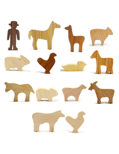 Juego de Juguetes de Granja de Madera Happy Bungalow - 14 Piezas Juego de Juguetes de Granja de Madera Happy Bungalow - 14 Piezas