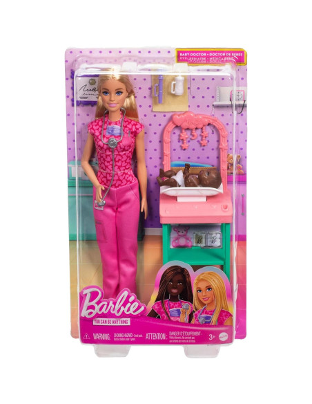 Muñeca Barbie Doctor con Bebé y Accesorios - Scrubs Rosados Muñeca Barbie Doctor con Bebé y Accesorios - Scrubs Rosados