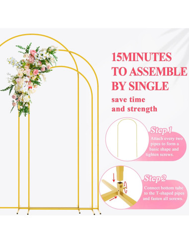 Soporte de Fondo de Arco de Boda Wokceer 3 Piezas Dorado 220x220 cm