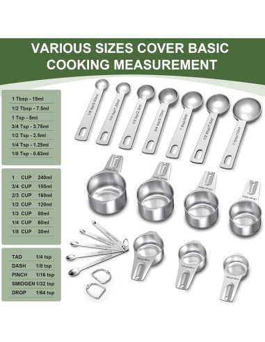 Juego de Tazas y Cucharas Medidoras EWFEN Acero Inoxidable 21 Piezas