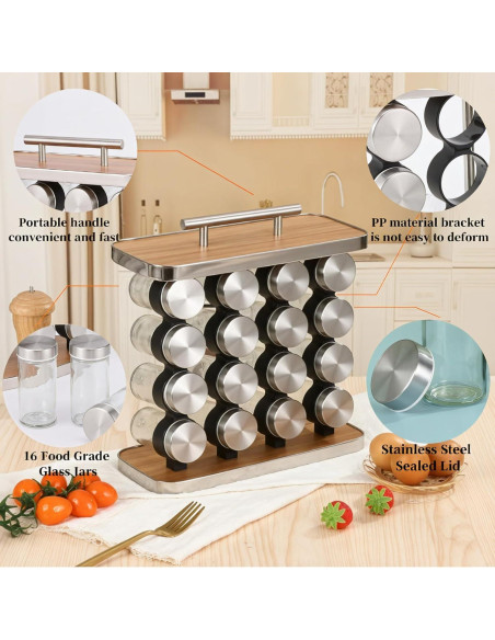 Organizador de Especias WYZJAZLE con 16 Tarros y Estante Vertical Organizador de Especias WYZJAZLE con 16 Tarros y Estante Vertical