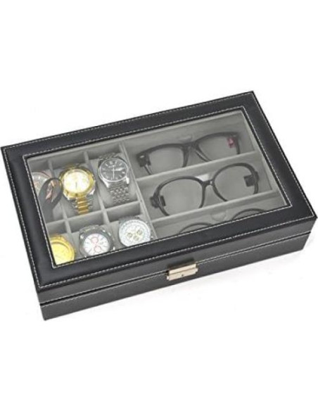Caja de Almacenamiento AUTOARK para 6 Relojes y 3 Gafas Negra Caja de Almacenamiento AUTOARK para 6 Relojes y 3 Gafas Negra
