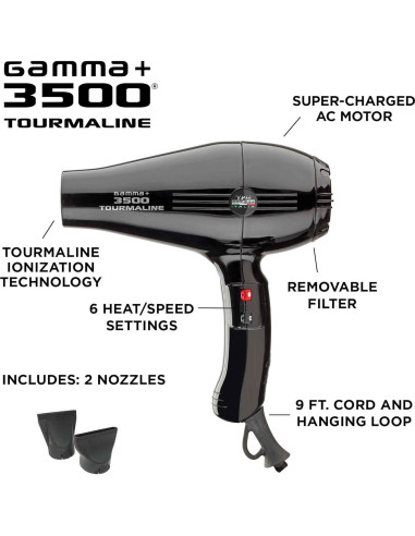 Secador de Pelo Profesional GAMMA+ 3500 Iónico 2000W Negro