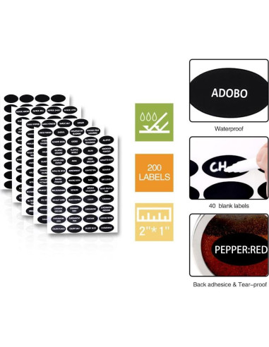 Juego de 16 Latas Magnéticas para Especias Hanindy con Etiquetas