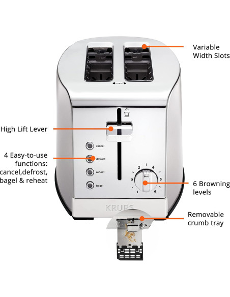 Tostadora KRUPS 2 Rebanadas Acero Inoxidable 1200W Plata Tostadora KRUPS 2 Rebanadas Acero Inoxidable 1200W Plata