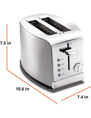 Tostadora KRUPS 2 Rebanadas Acero Inoxidable 1200W Plata