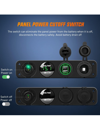 Panel Cargador 4 en 1 Nilight USB Doble 12V-24V con Voltímetro
