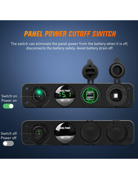 Panel Cargador 4 en 1 Nilight USB Doble 12V-24V con Voltímetro Panel Cargador 4 en 1 Nilight USB Doble 12V-24V con Voltímetro