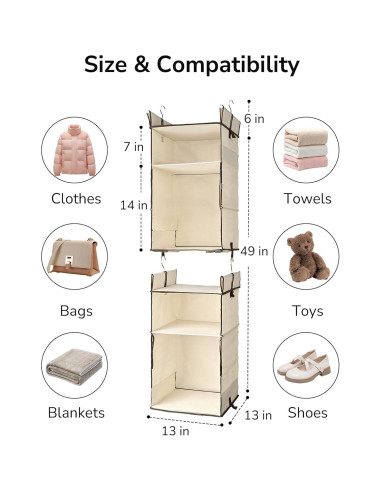 Organizador de Closet Colgante ULG 2 Paquetes Beige 30.5x30.5x139.7cm