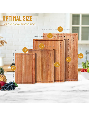 Tabla de Cortar de Madera de Acacia OAKSWARE 42x33 cm Reversible