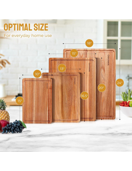 Tabla de Cortar de Madera de Acacia OAKSWARE 42x33 cm Reversible Tabla de Cortar de Madera de Acacia OAKSWARE 42x33 cm Reversible