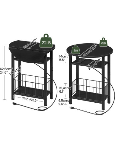 Mesa Lateral Plegable CHOEZON Slim con Carga USB, Negra