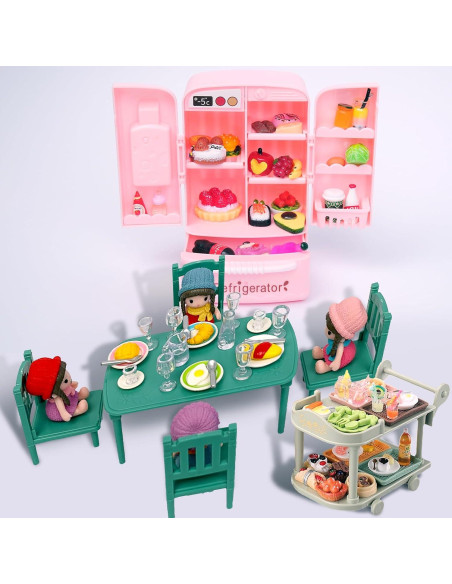 Refrigerador Mini Juguete ETNRHP con Comida y Mesa Comedor Refrigerador Mini Juguete ETNRHP con Comida y Mesa Comedor