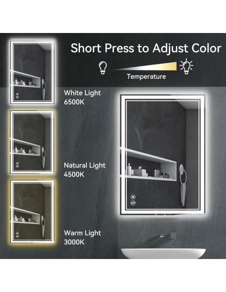 Espejo LED Antivaho NESDCC 24x32" Regulable 3 Colores Espejo LED Antivaho NESDCC 24x32" Regulable 3 Colores