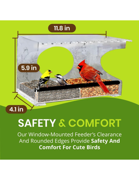 Comedero de Aves Acrílico Nature Gear para Ventana Extendida Comedero de Aves Acrílico Nature Gear para Ventana Extendida